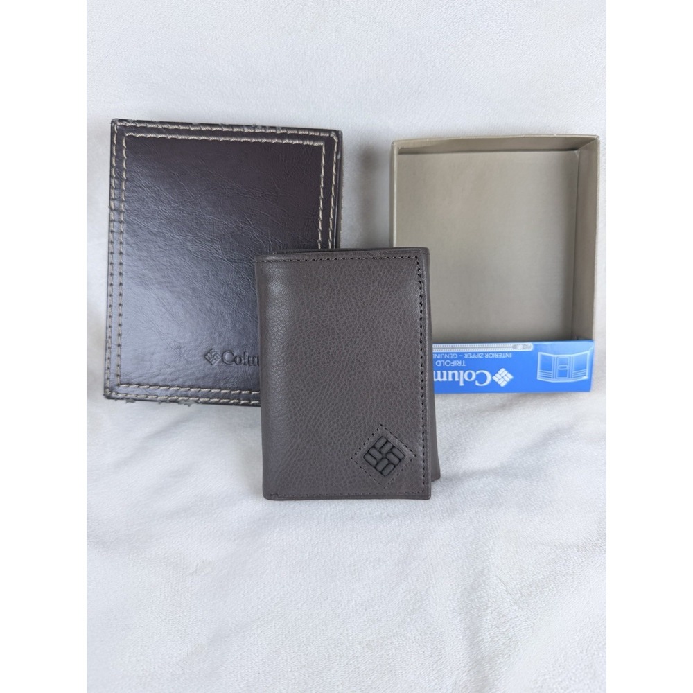 New Columbia Men's Genuine Leather Trifold Brown Wallet Color